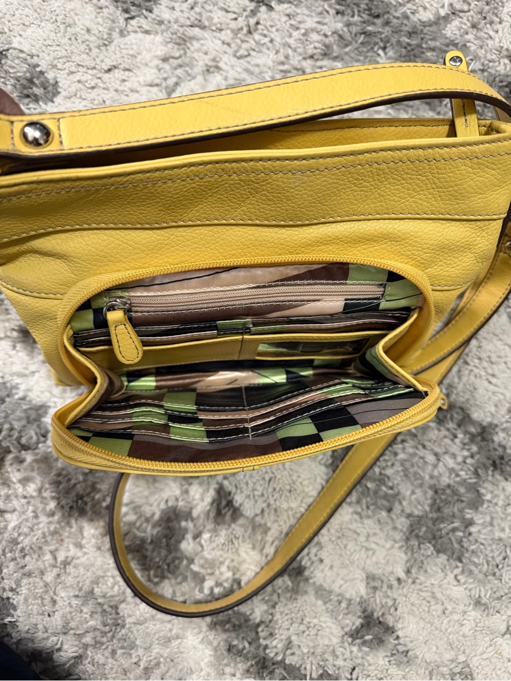 Tignanello Yellow Pebbled Leather Crossbody Bag Multi Pocket Zip - Picture 7 of 13